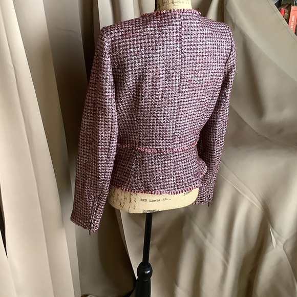 White House Black Market Tweed Moto Cut Blazer in Red, Pink and Black - Picture 4 of 6
